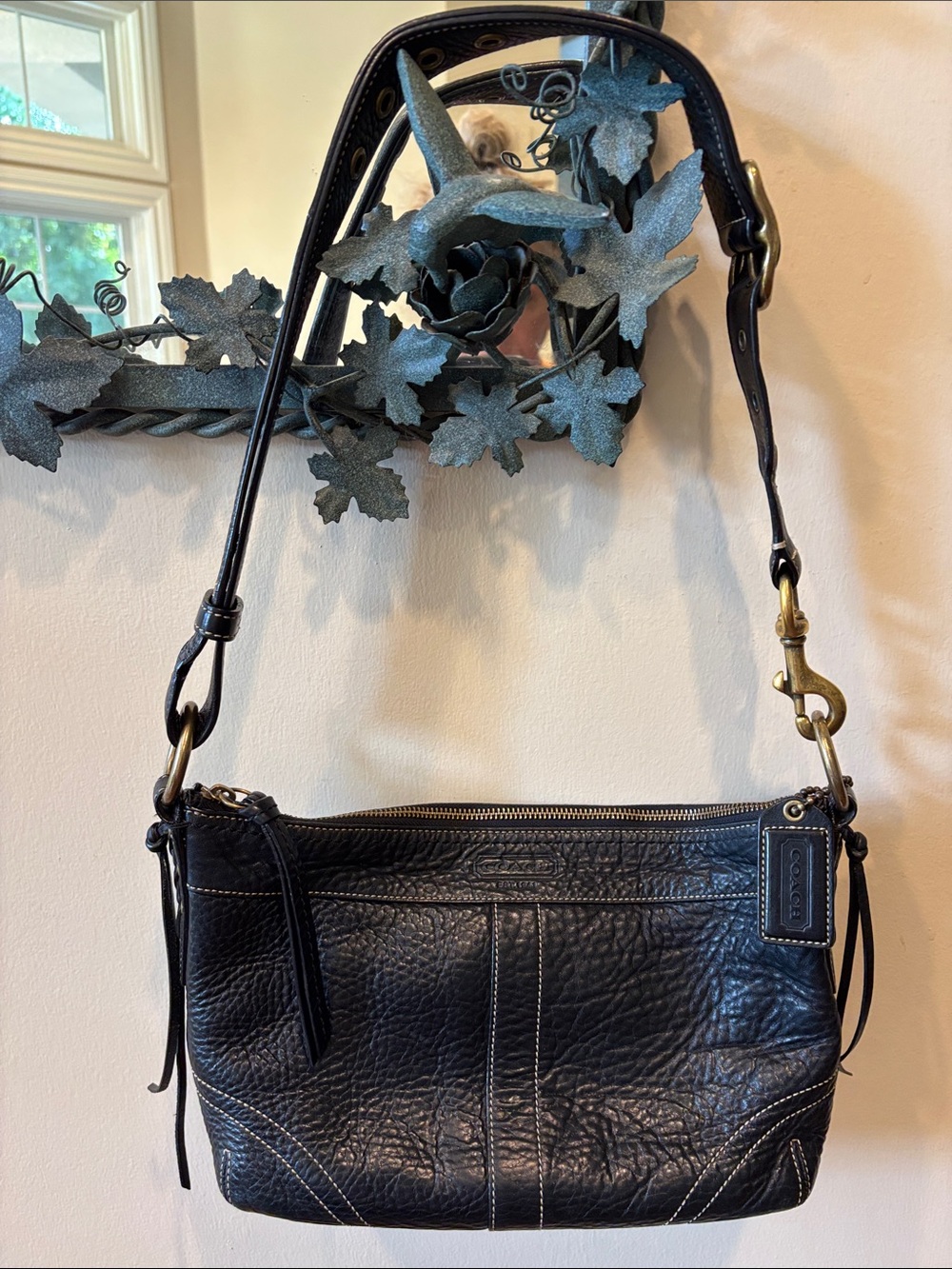 Coach Black Pebbled Leather Shoulder Bag with Brass Hardware